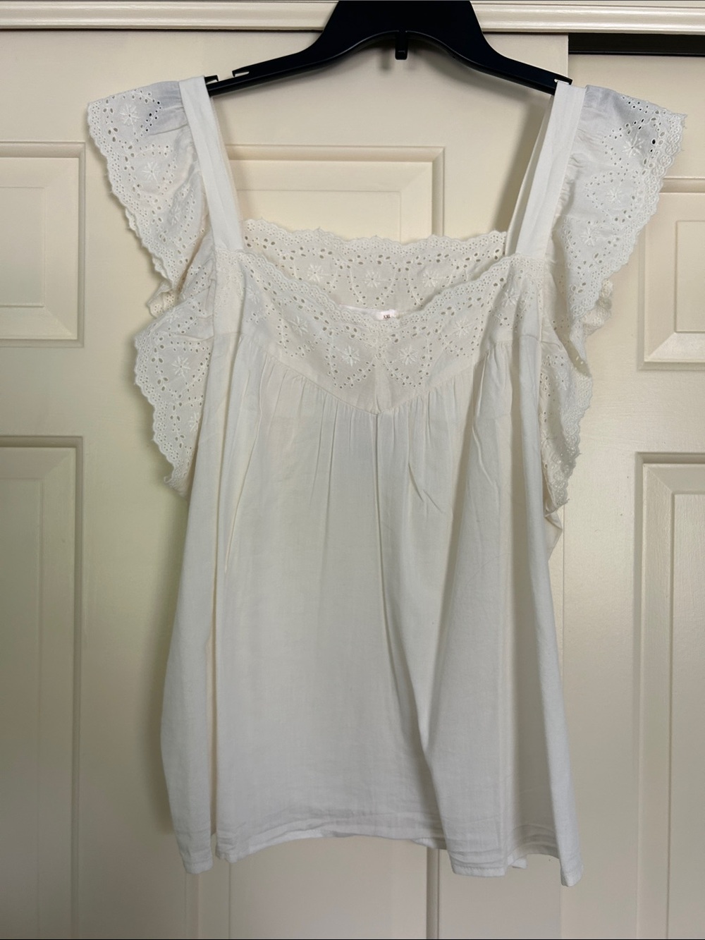 LC Lauren Conrad White Eyelet Flutter Strap Tank Top